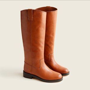 $348! J CREW RICH OAK BROWN LEATHER BURNISHD TOE KNEE-HI RIDING BOOTS, WOMENS